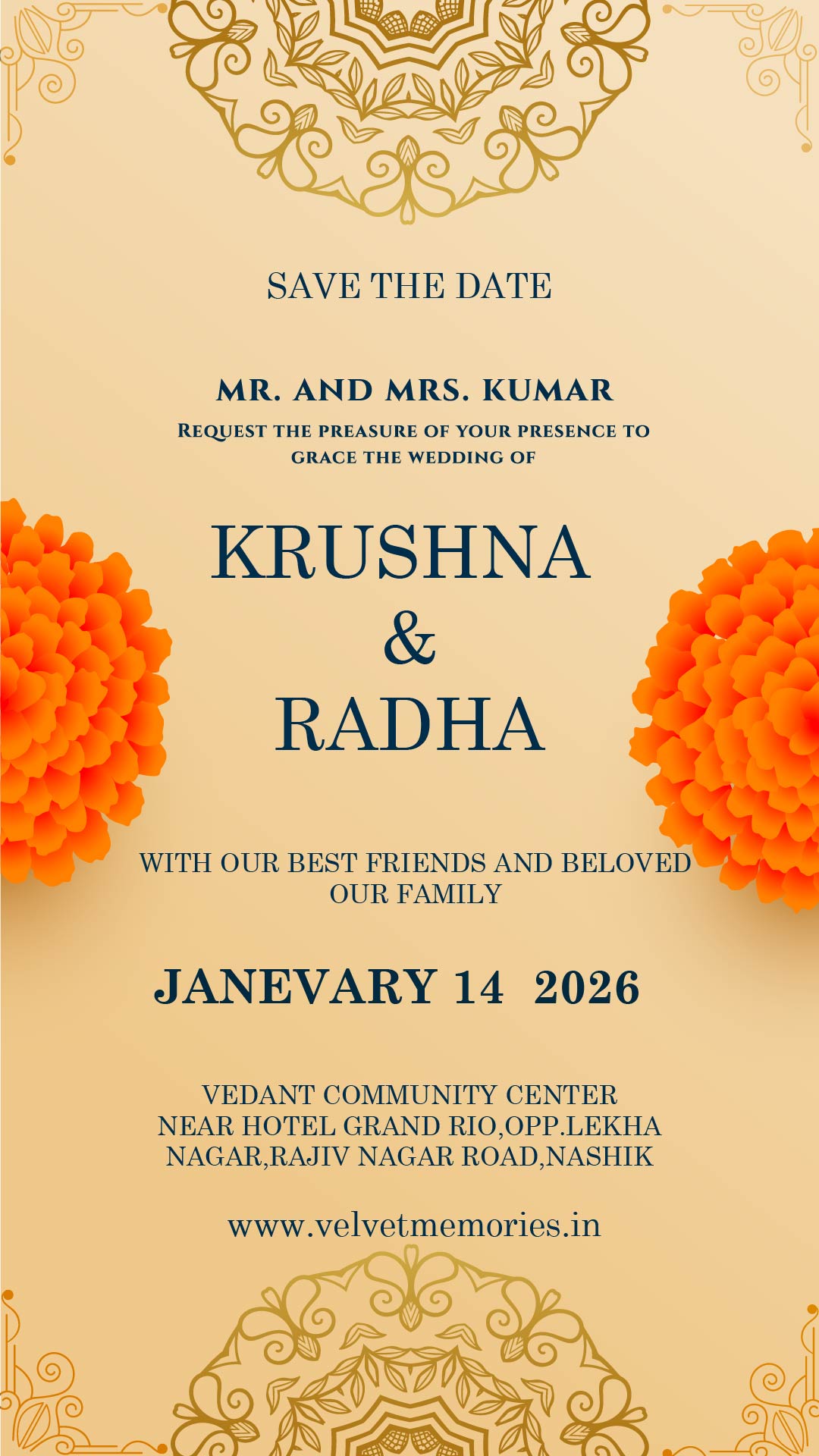 Traditional Marigold Wedding Invitation Card